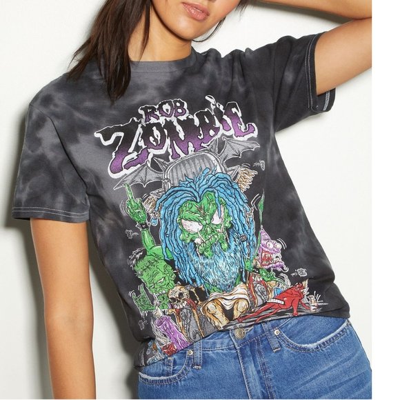 Rob Zombie Bapho Censored metal rock Tie Dye Official Boyfriend T-Shirt M NWT - Picture 1 of 2